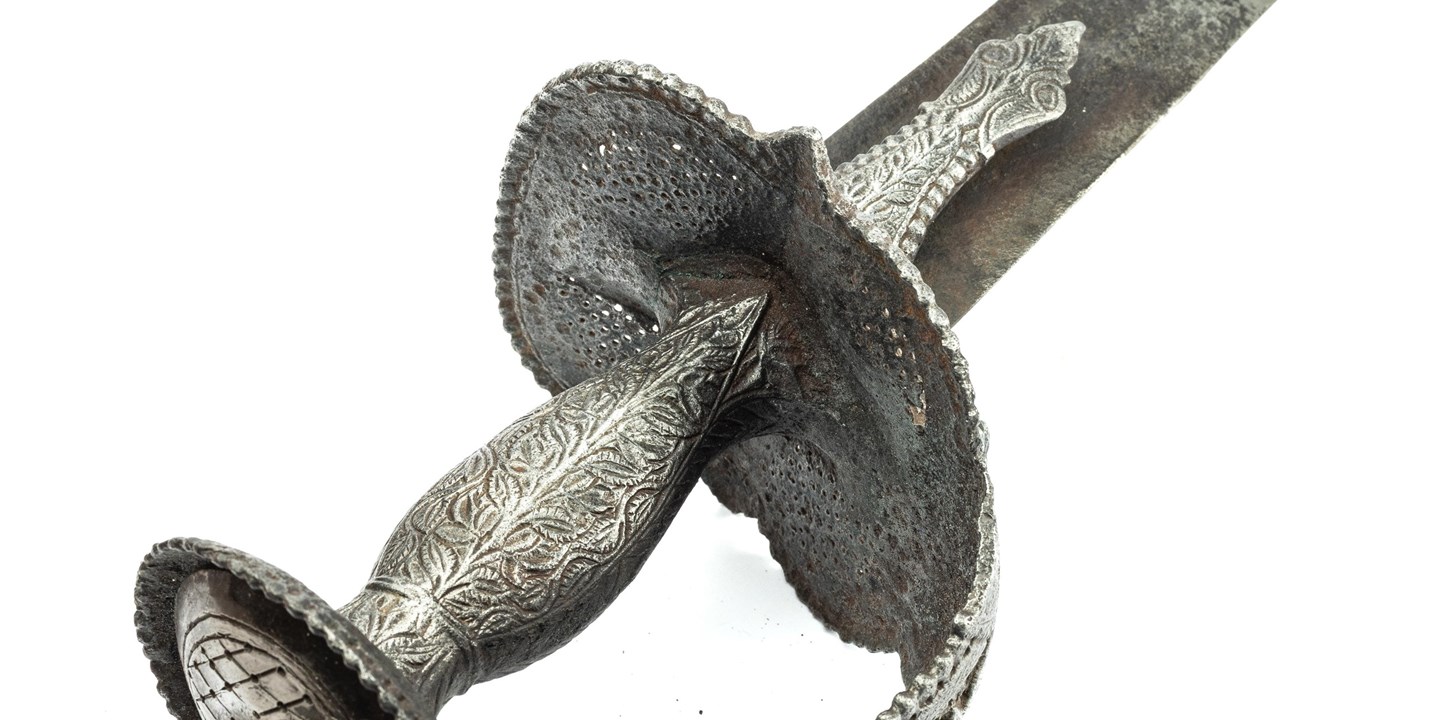 Pakistan, A 18Th Century Curved Talwar With Blue Velvet Scabbard