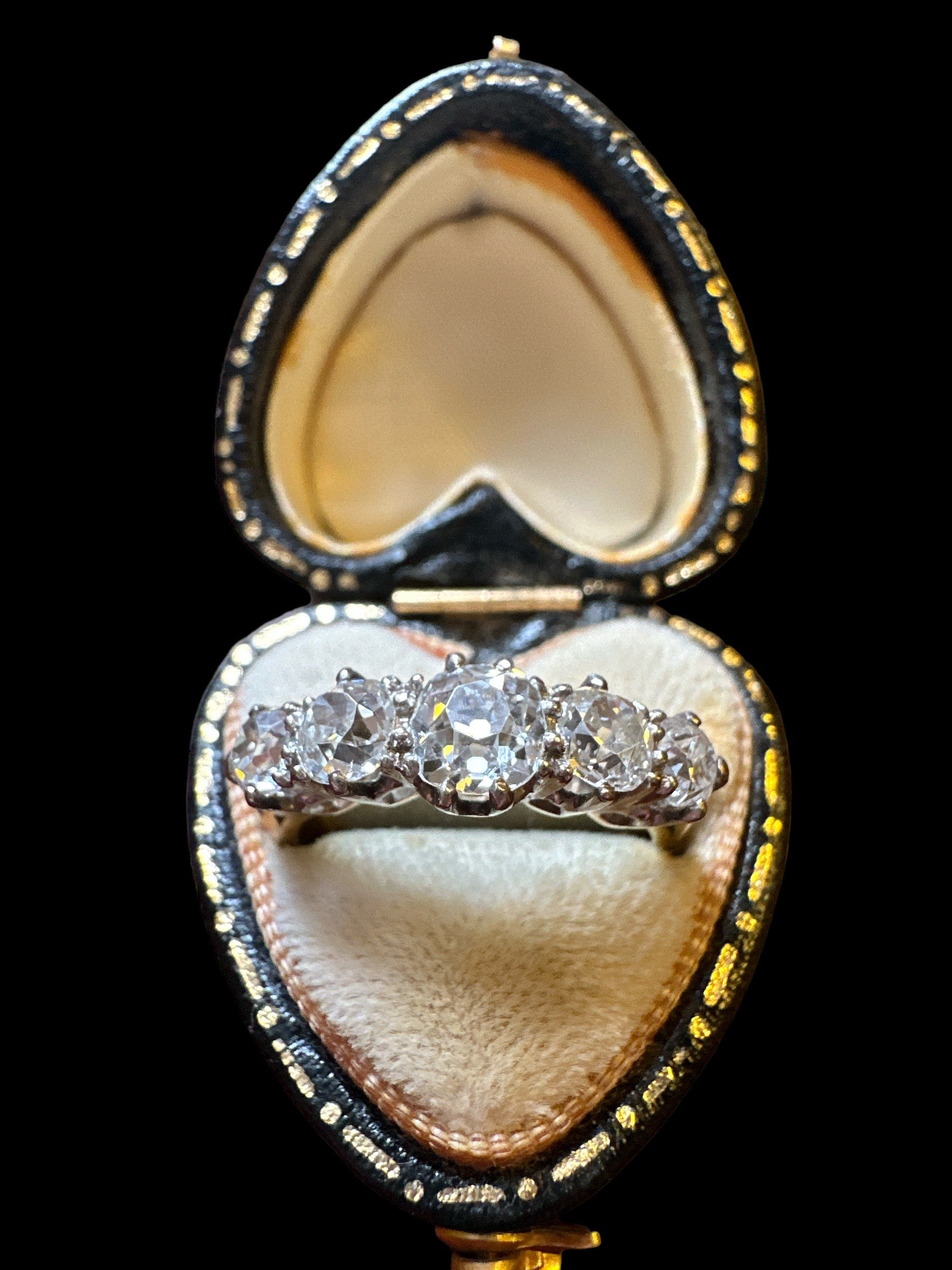 An Exceptionally Pretty Five Stone, Old Mine Cut Diamond Ring, Set In Unmarked Yellow Gold (Tests As 18Ct) And White Gold.