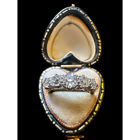 An Exceptionally Pretty Five Stone, Old Mine Cut Diamond Ring, Set In Unmarked Yellow Gold (Tests As 18Ct) And White Gold.