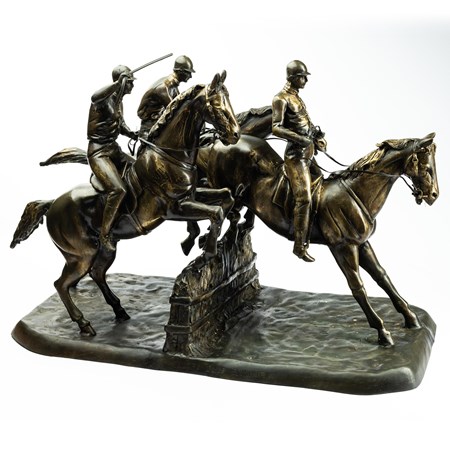 After Isidore Jules Bonheur (French, 1827 1901), Steeplechase, Patinated Bronze Sculpture Of Three Race Horses At A Fence